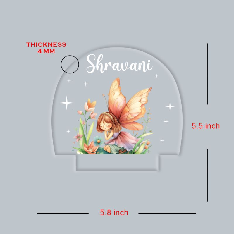 Personalized Cute Girl Butterfly with Fairy Design Night Lamp with Warm White Light Custom with Name Girls Room Bedside Lamp Birthday Return Gift